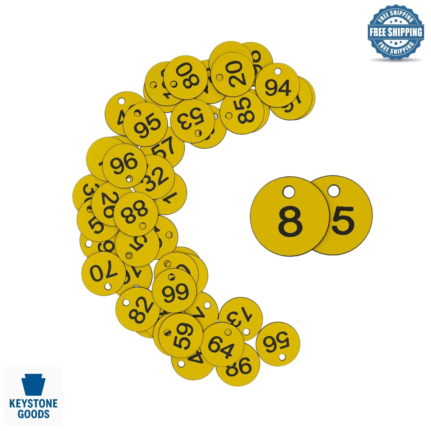 Yellow Plastic ID Number Tags – 50 Pack, 1.18″ Round Engraved Labels for Dail…