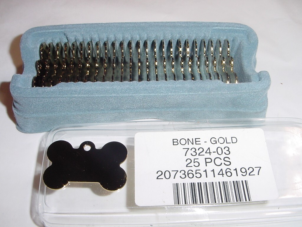 NEW – LOT OF 25 ENGRAVABLE PET I.D. TAGS – GOLD DOG BONES