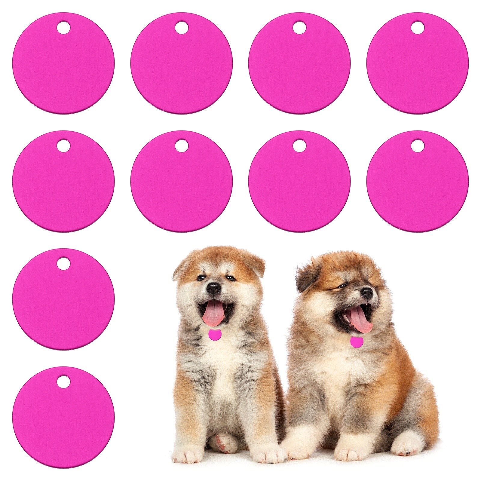 10pcs Dog Pet Tags 30mm Round Aluminum Engraving Blanks Tags, Rose Red