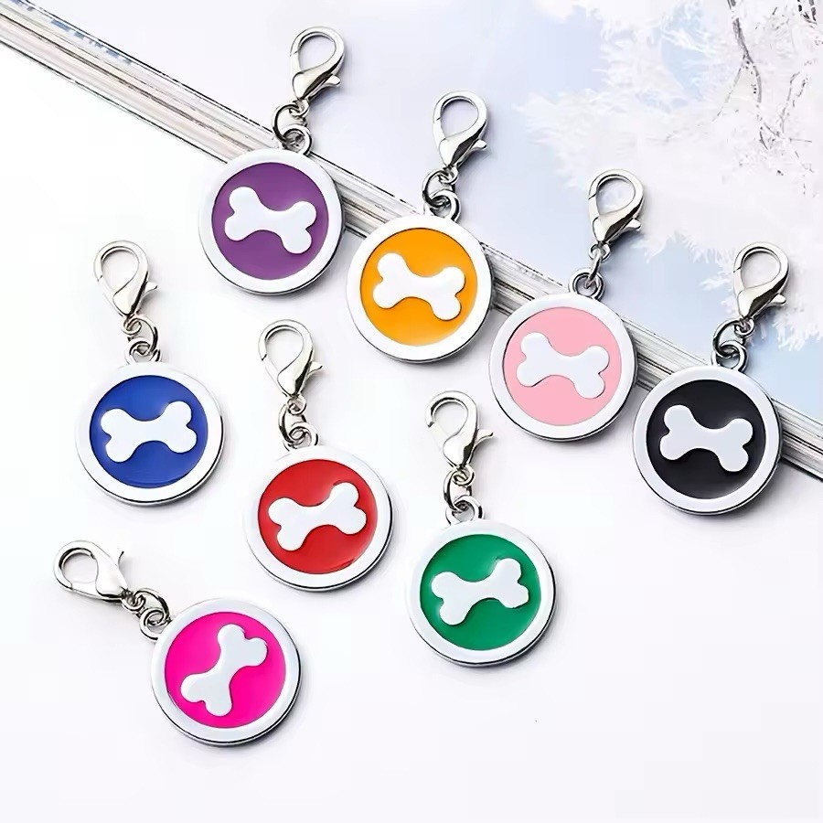 1pc Personalized Customized Dog Bones Silver Round Shaped Pet ID Tag