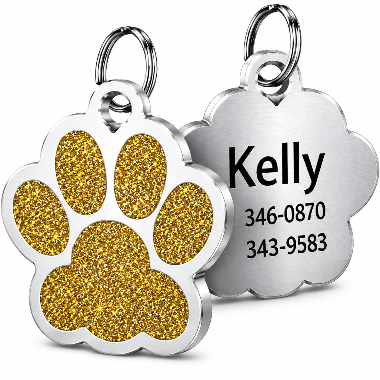 Personalized Pet ID Tag Custom Engraved Dog Cat Name Tag Glitter Paw Charm