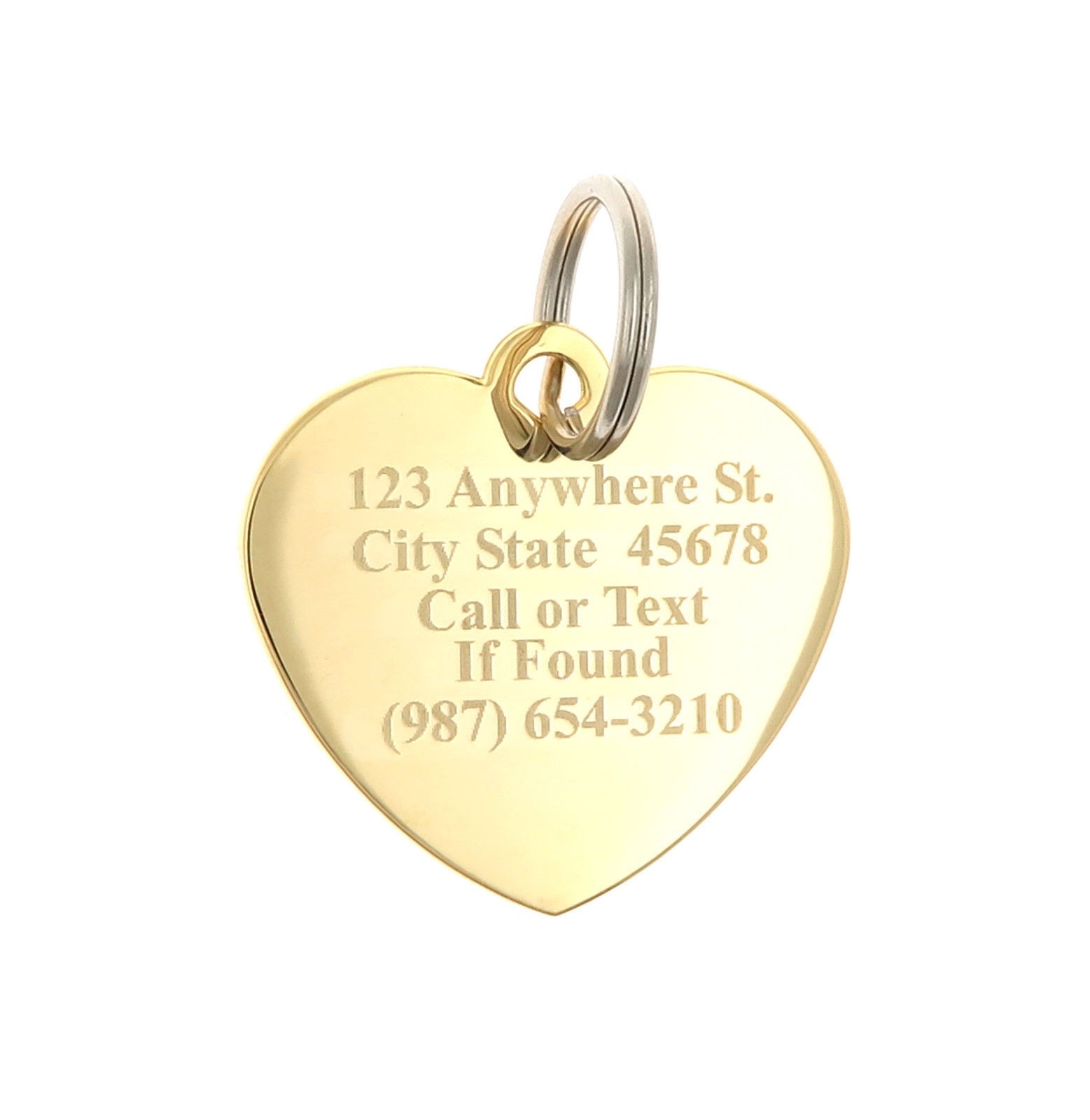 Custom Engraved Personalized Gold Plated Heart CZ Stones Dog Pet ID Tag