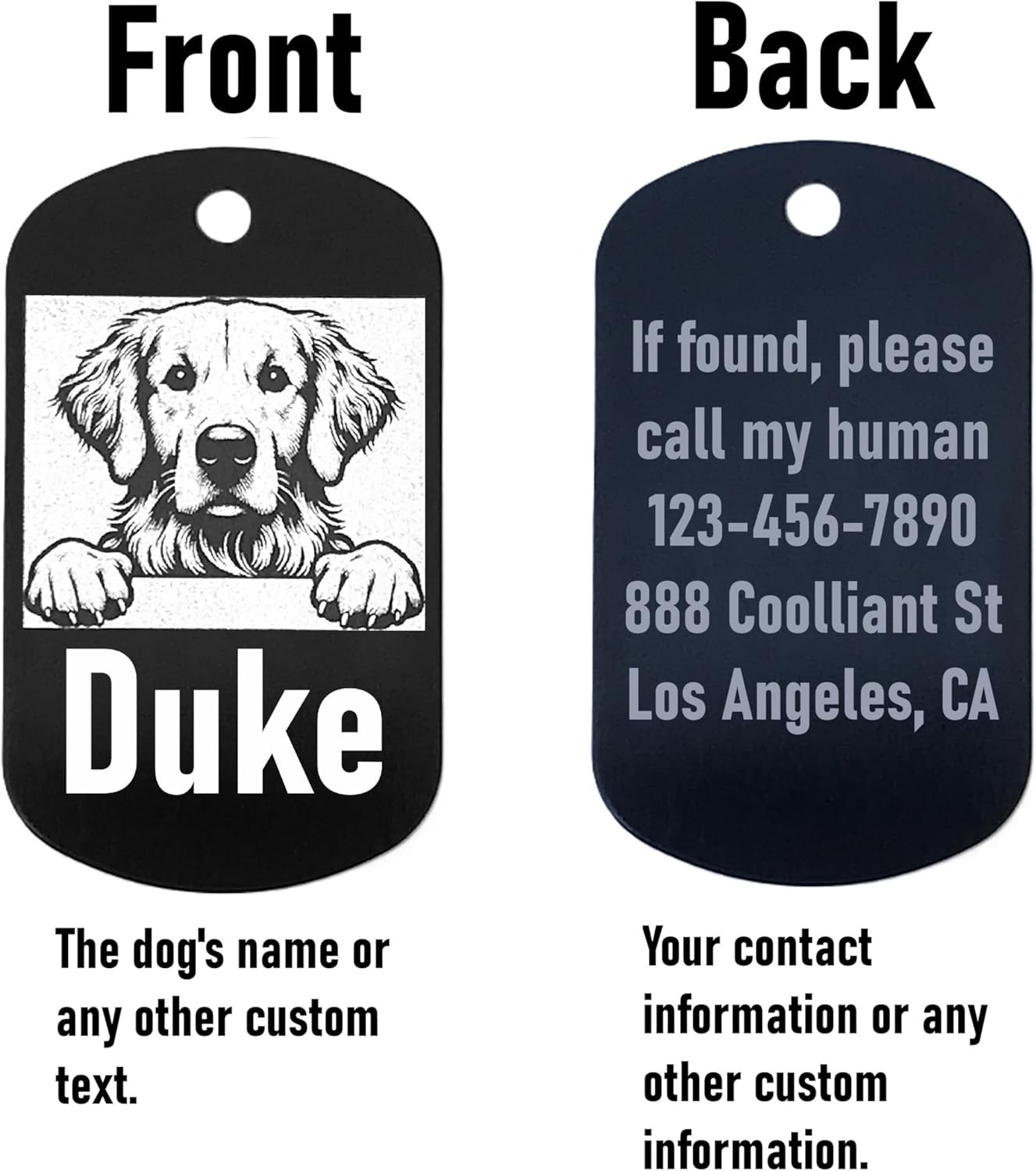 Military Style Personalized Golden Retriever Dog Name Tag -ID Tag for Pet Collar