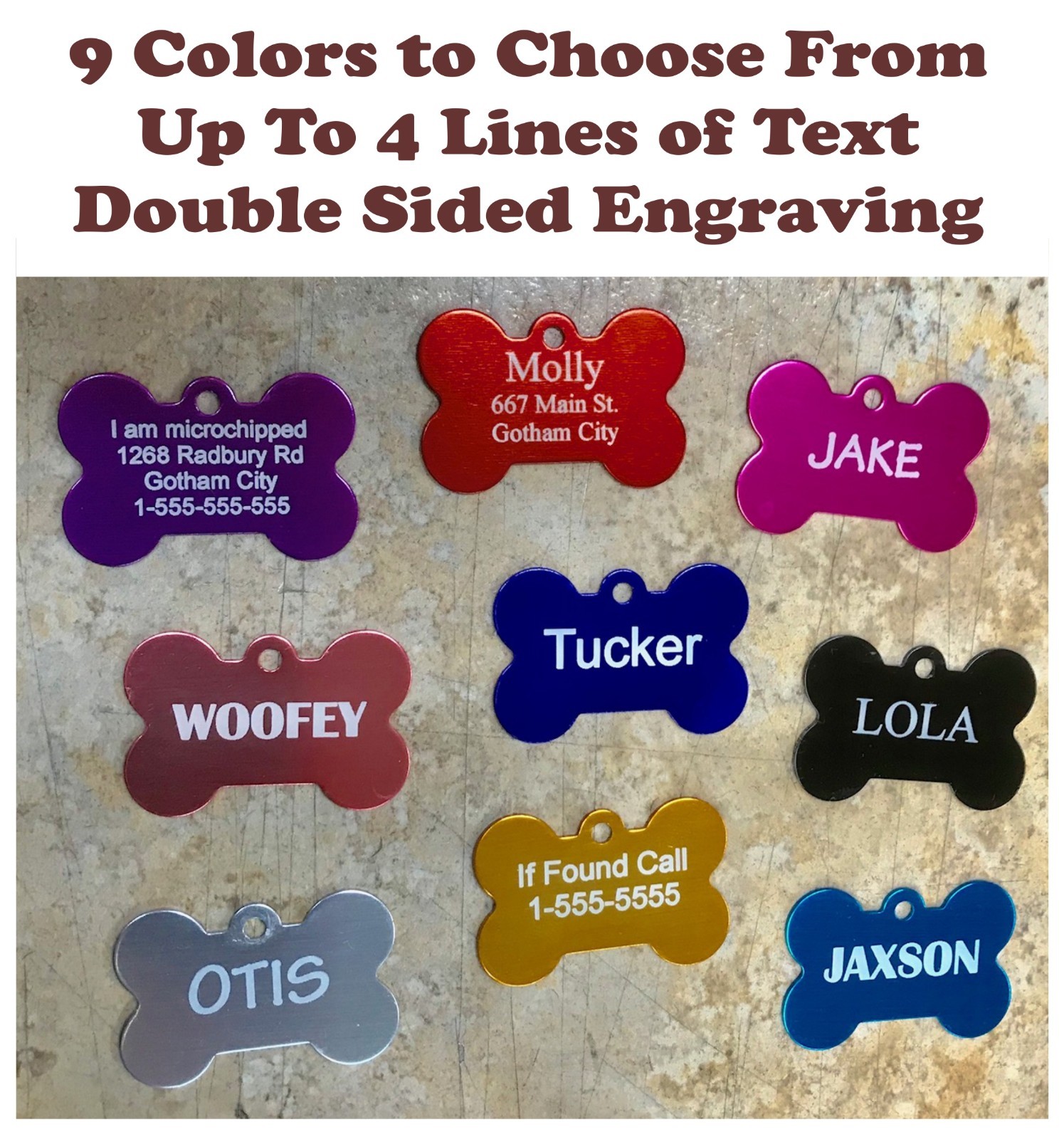 CUSTOM ENGRAVED PET TAG ID DOG CAT PERSONALIZED NAME TAGS DOUBLE SIDE