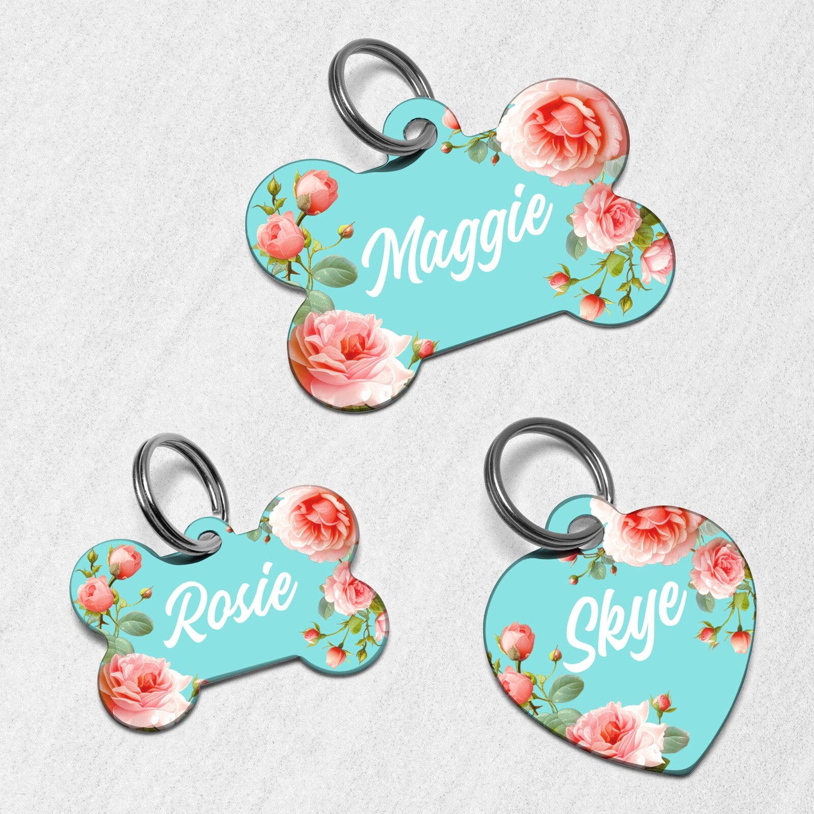 Roses French Floral Dog Tag for Dogs, Pet ID Tags, Custom Personalized Tag