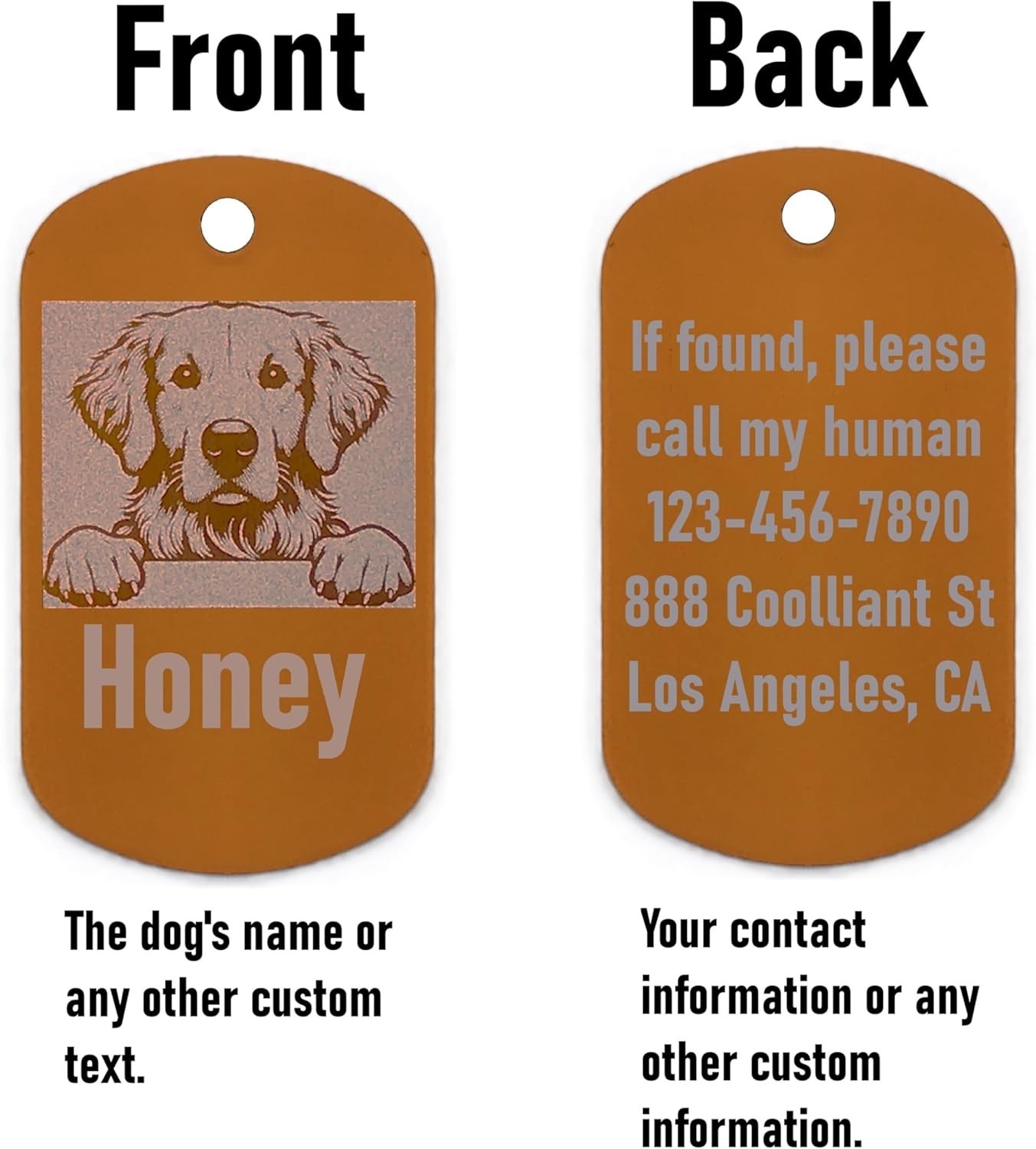 Military Style Personalized Golden Retriever Dog Name Tag -ID Tag for Pet Collar