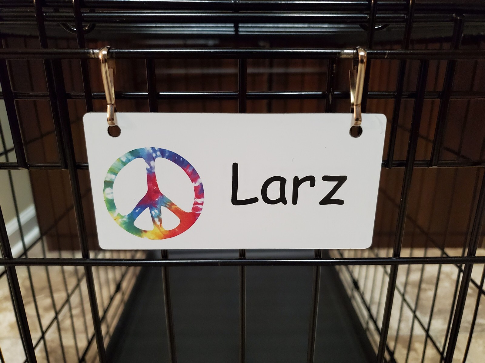 Tie Dye Peace Sign Personalized 5″ x 2.5″ Dog Crate Tag FREE SHIPPING