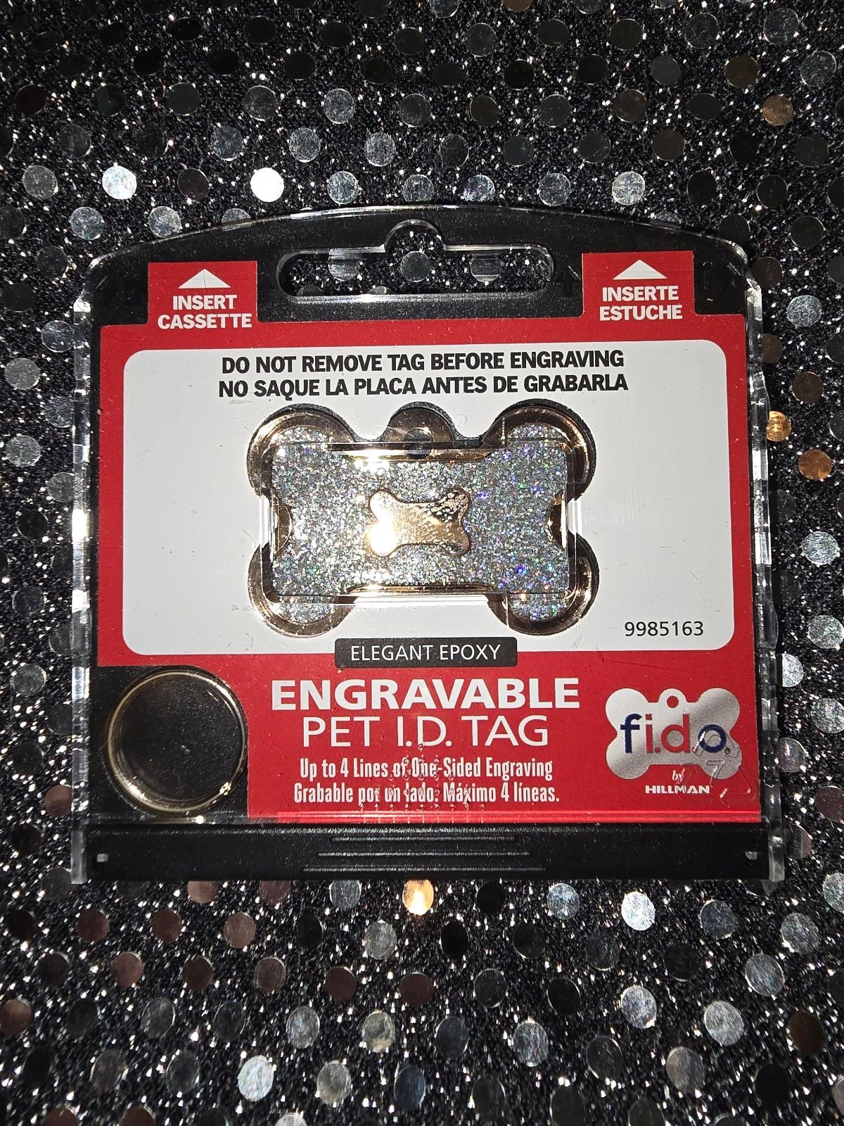Engravable Pet ID Tag – Silverish & Glittery Dog Bone Shape *NEW* (Cat?)