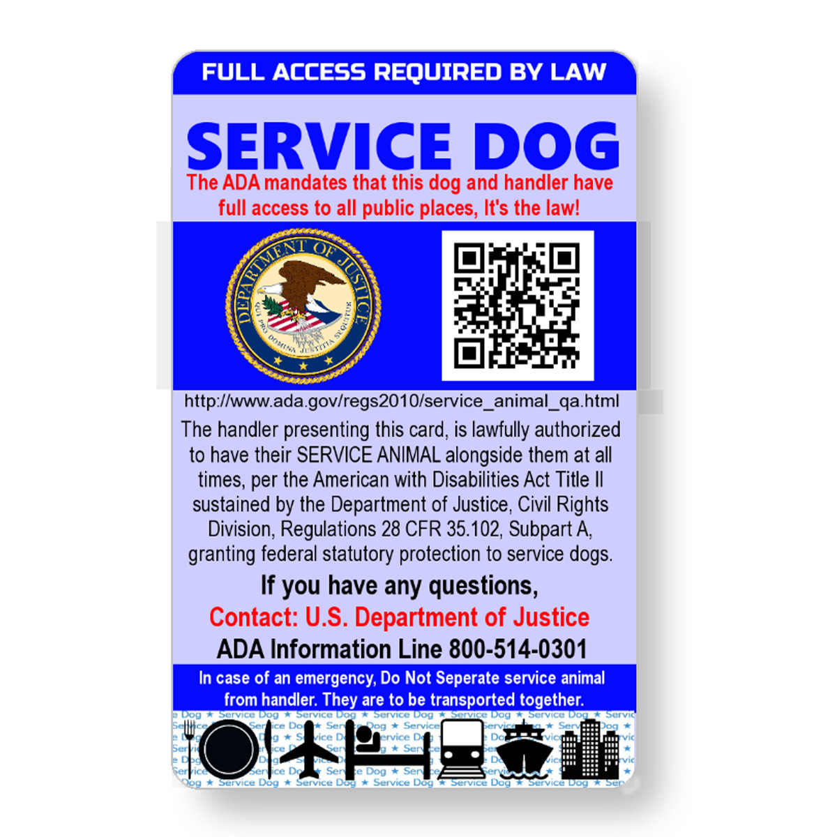 Service Dog ID Information Card – Free Registration to U S Service Dogs Registry