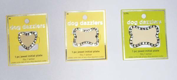 Dog Dazzlers Jewel Initial Plate choose bone or heart M or L/XL
