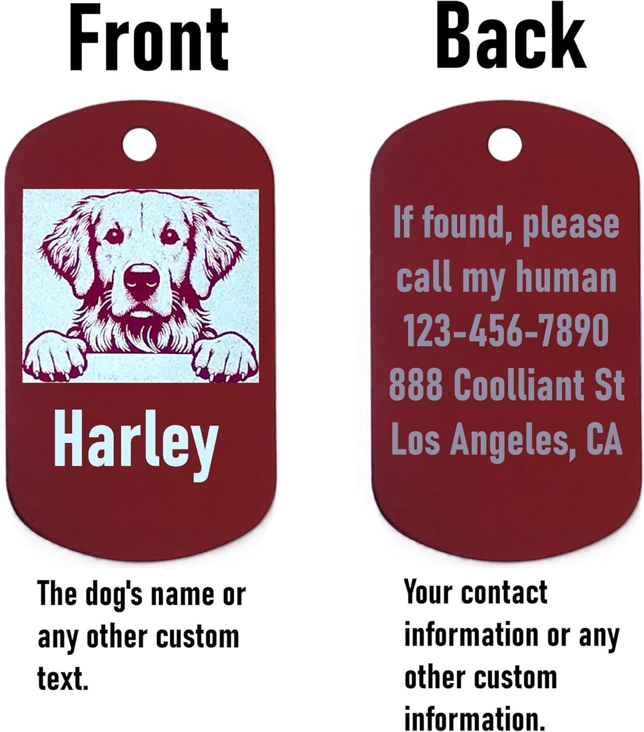 Military Style Personalized Golden Retriever Dog Name Tag -ID Tag for Pet Collar