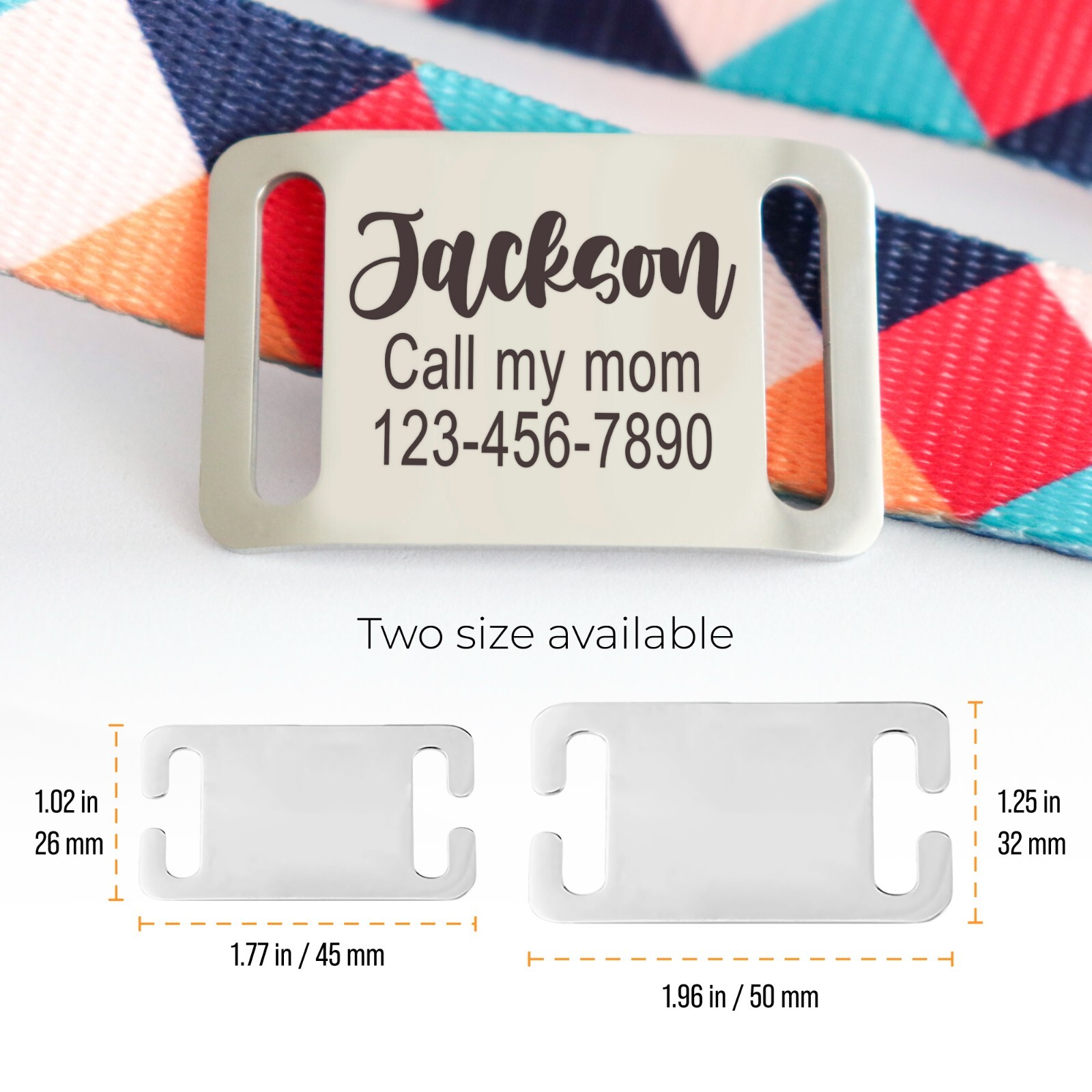 Personalized Slide on Silent Pets Name ID Tags for Dog Cat Martingale Collar