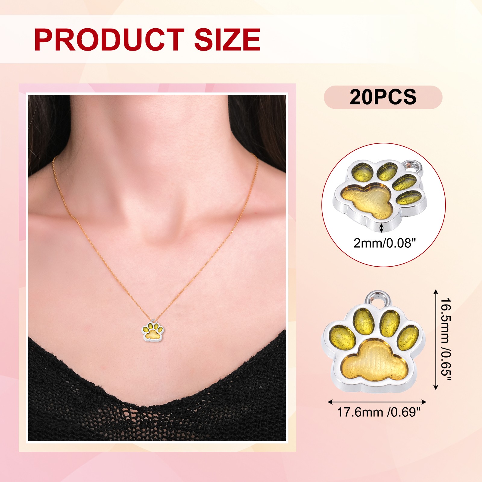 Enamel Paw Print Charm, 20Pcs Alloy Enamel Pendants, Fluorescent Green/Yellow