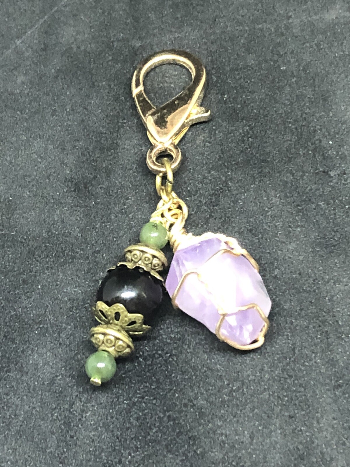 Black & Green Jade Amethyst Pet Charm, Healing Pet Charm, Crystal Collar Charm,