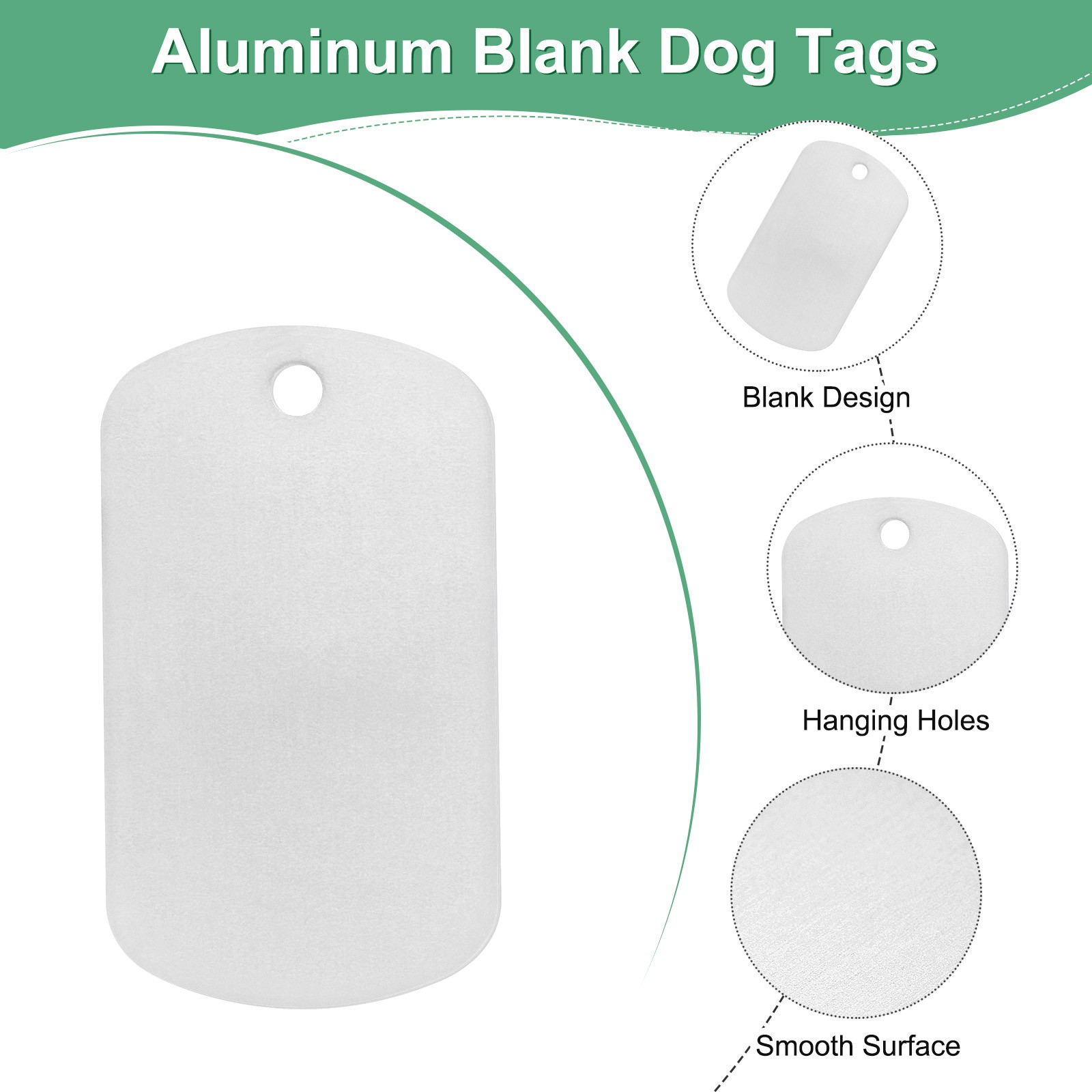 20-Pack 2″ x 1.18″ x 0.04″( L x W x T ) Blank Dog Tags [Silver, 1 Hole]
