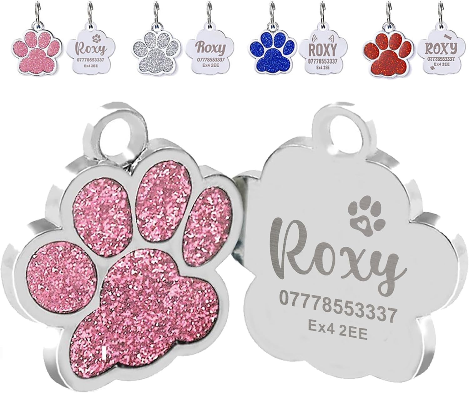 Personalized Paw Glitter Dog Tags Engraved Cat Puppy Pet ID Name Collar Tag New