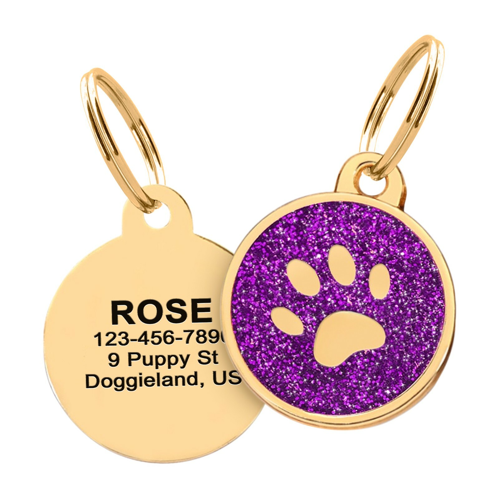 Personalized Stainless Steel Cute Sparkly Shiny Bling Paw Collar Tag Lost Dog