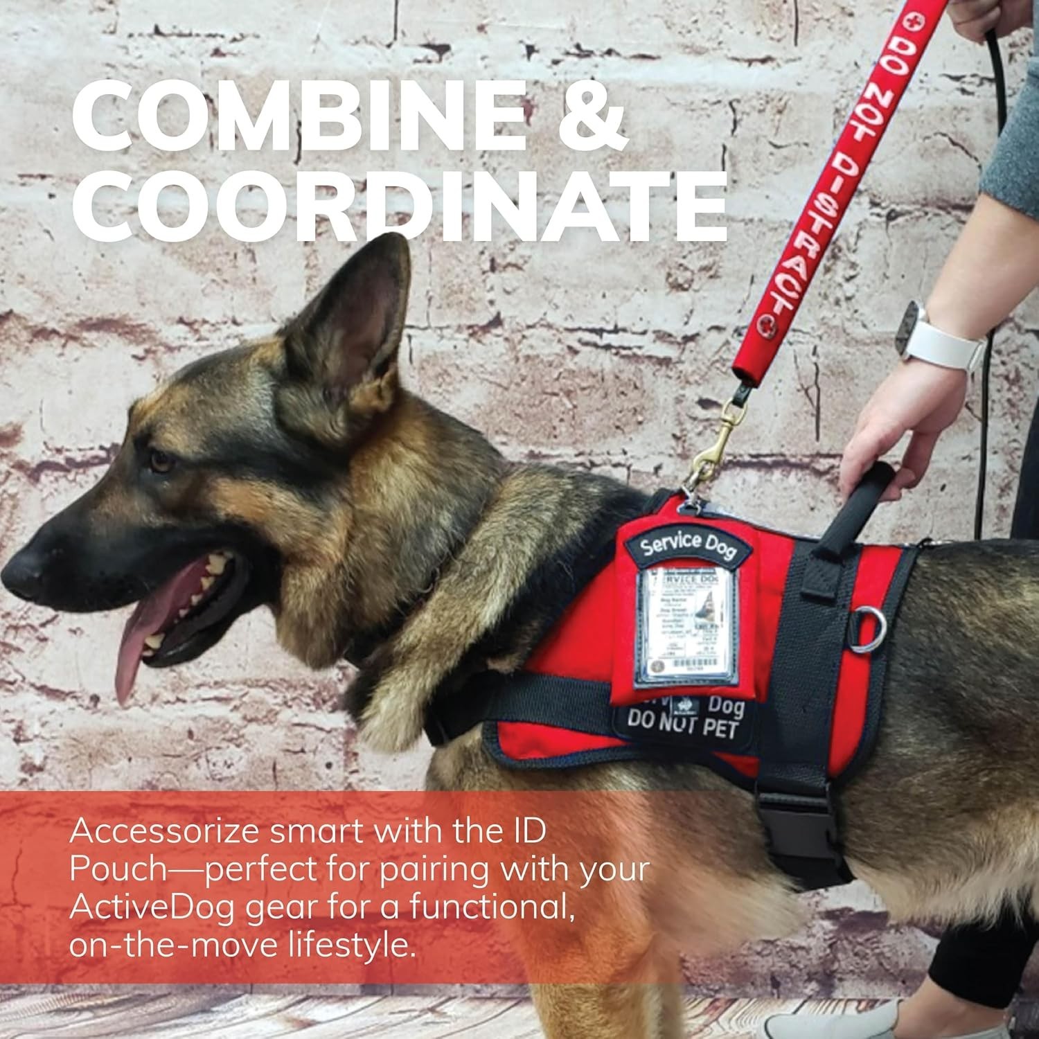 Service Dog ID Card Pouch with Zippered Pocket and Clip-On Design in Red