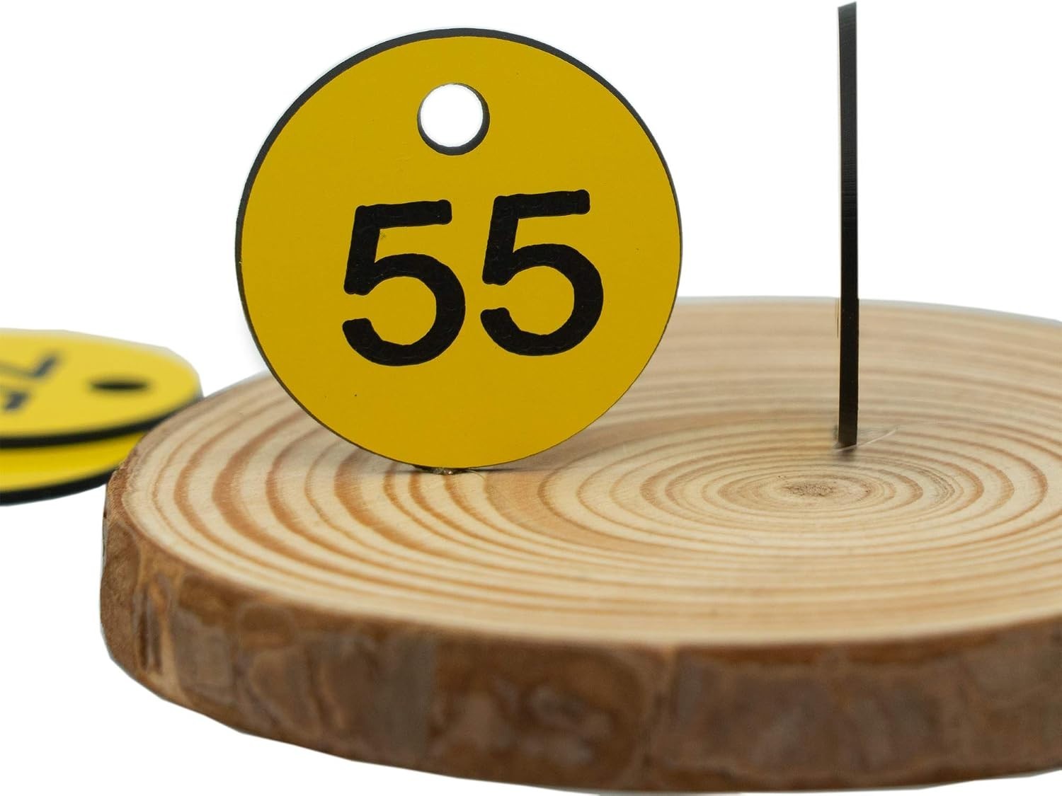 Yellow Plastic ID Number Tags – 50 Pack, 1.18″ Round Engraved Labels for Dail…