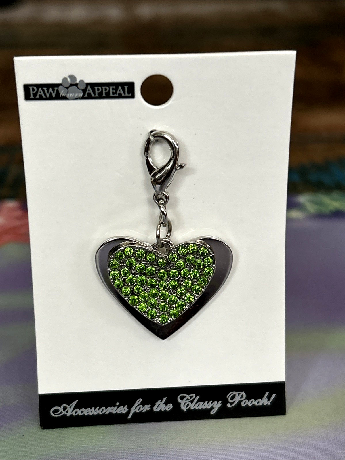 Pretty Paw Appeal Green Rhinestone Double Heart Charm Tag Necklace Dog Cat New