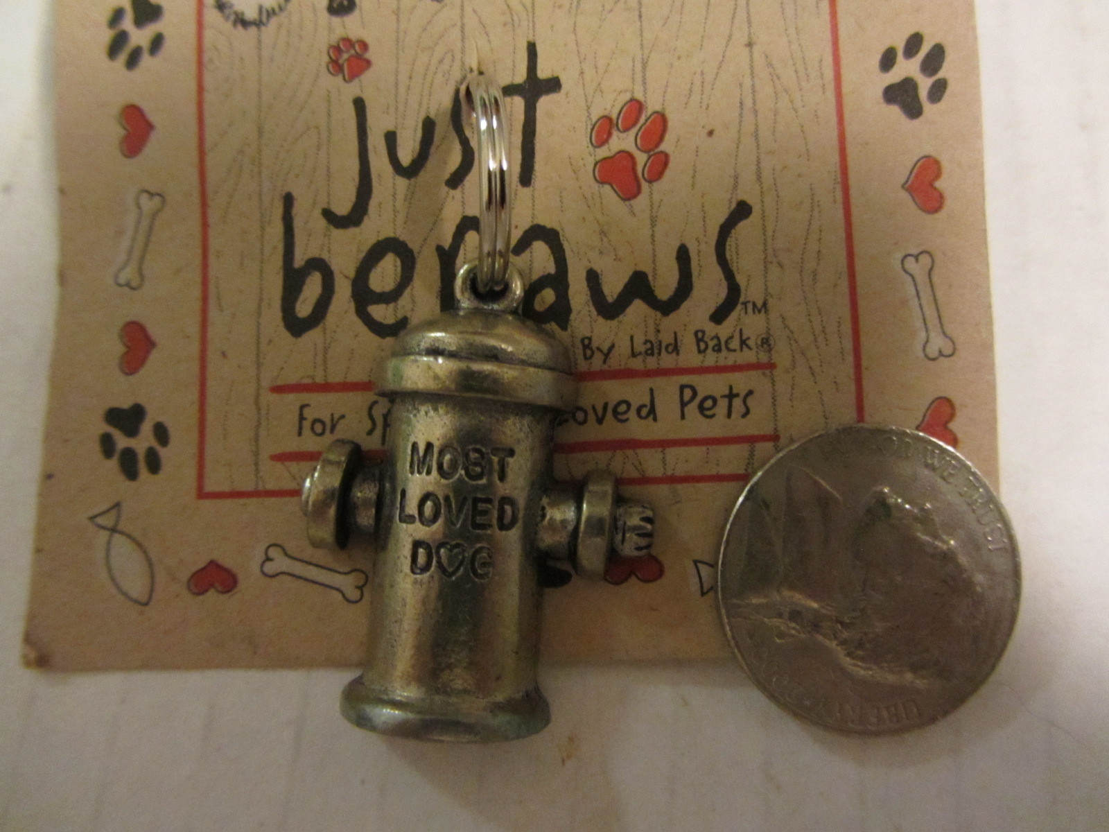 VINTAGE DOG COLLAR PEWTER TAG “MOST LOVED DOG” NEW CARDED JUST BEPAWS