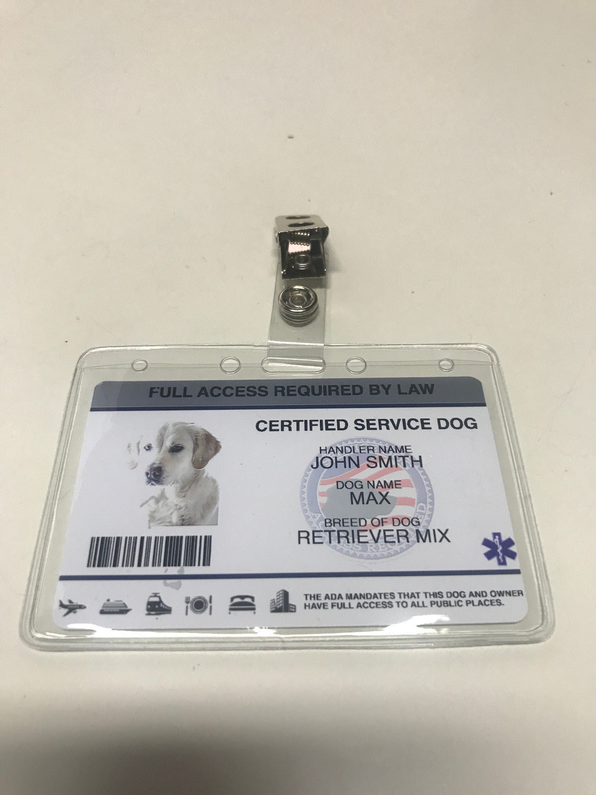 Customize Service Dog ID Card Badge ESA ADA EMOTIONAL SUPPORT THERAPY fit holder