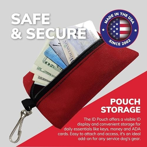 Service Dog ID Card Pouch – Clip-On Badge Holder with Zipper Pocket, Red 5″x4