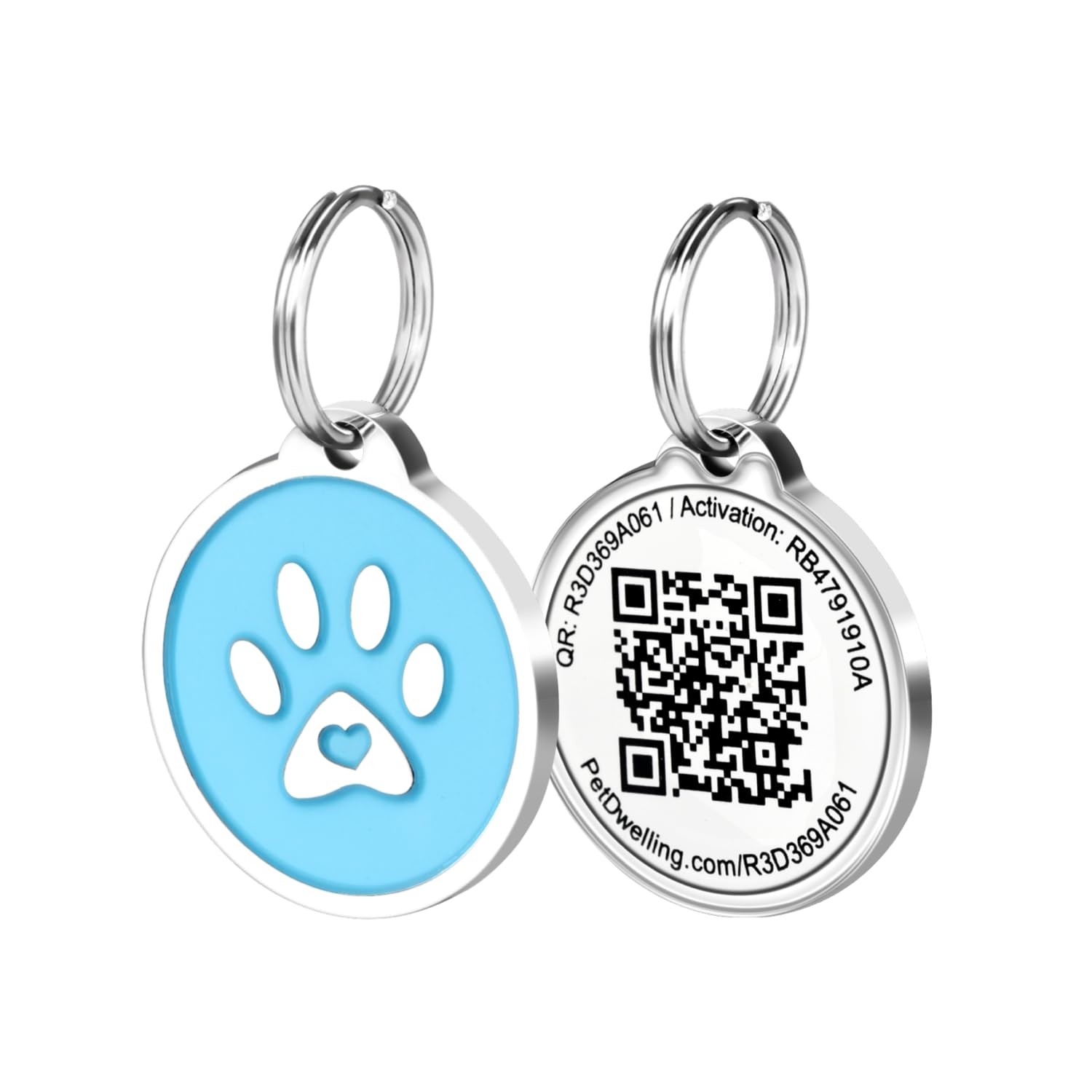 Pet Dwelling Summer Blue Paw QR Tag Easy Access Lifetime Guarantee Waterproof