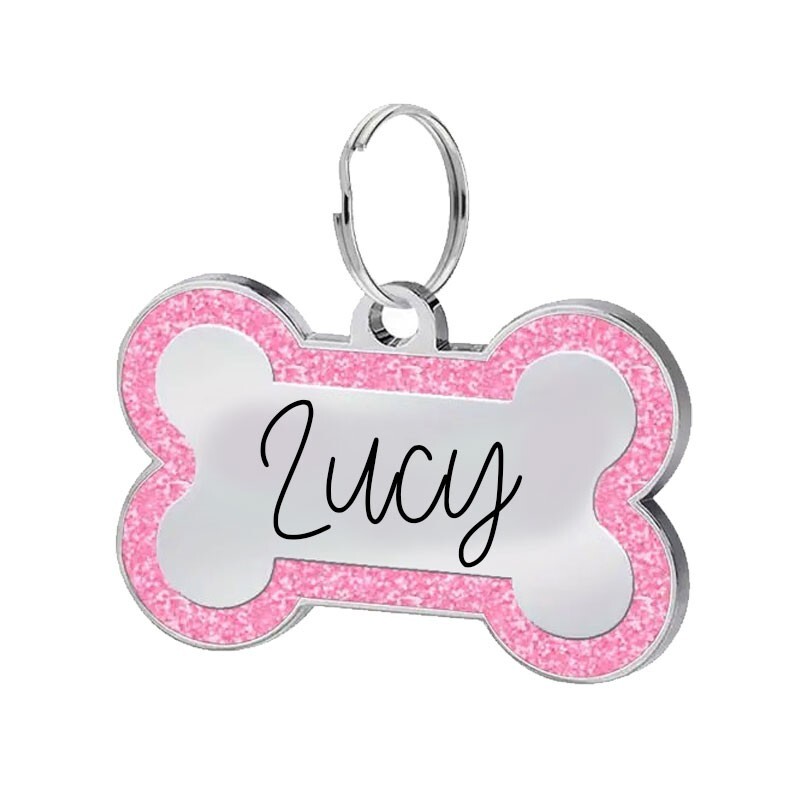 Custom Bone Large Dog Tag Placa ID Perro Grande Deep Engraved Stainless USA