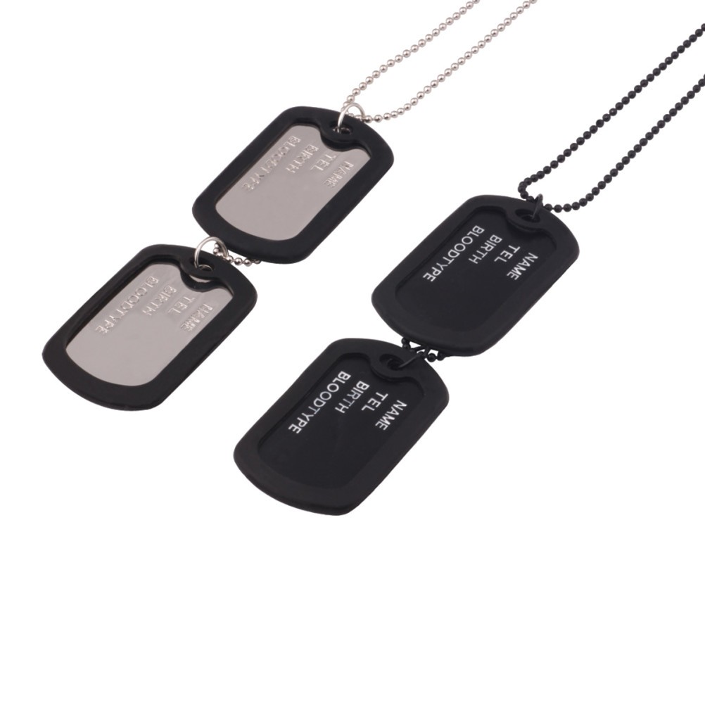 Double Military Dog Tag Necklace with Chains and Silencers Black Alloy