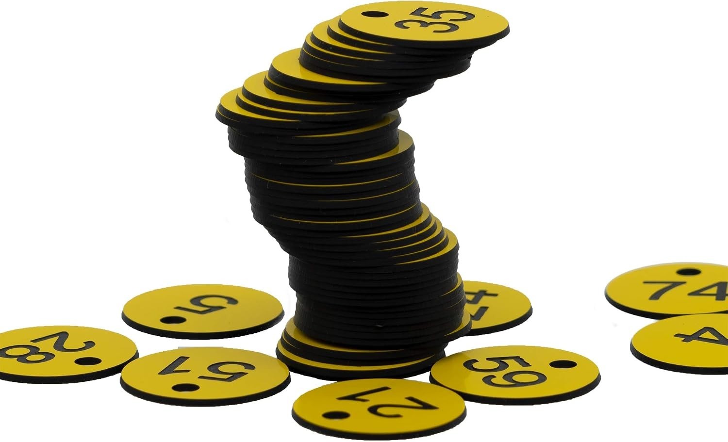 Yellow Plastic ID Number Tags – 50 Pack, 1.18″ Round Engraved Labels for Dail…