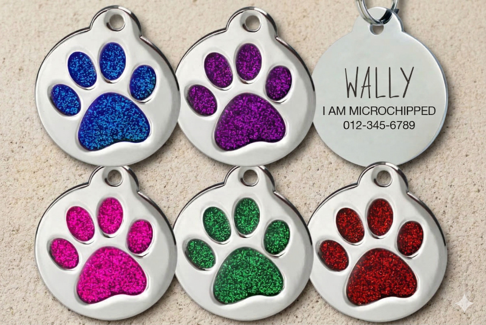 Personalized Glitter Paw Dog Tag, Cat ID | Engraved Pet Tag USA
