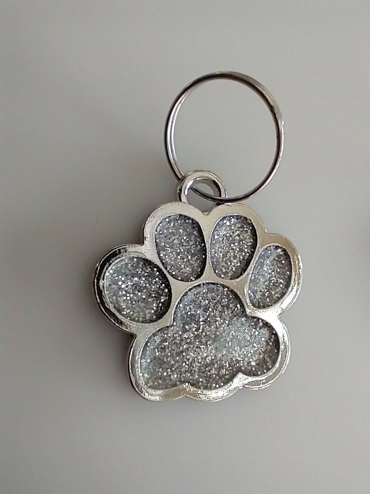 Paw Print Dog Cat Collar Tag Enamel Glitter Pink Blue Red Silver Gold Color