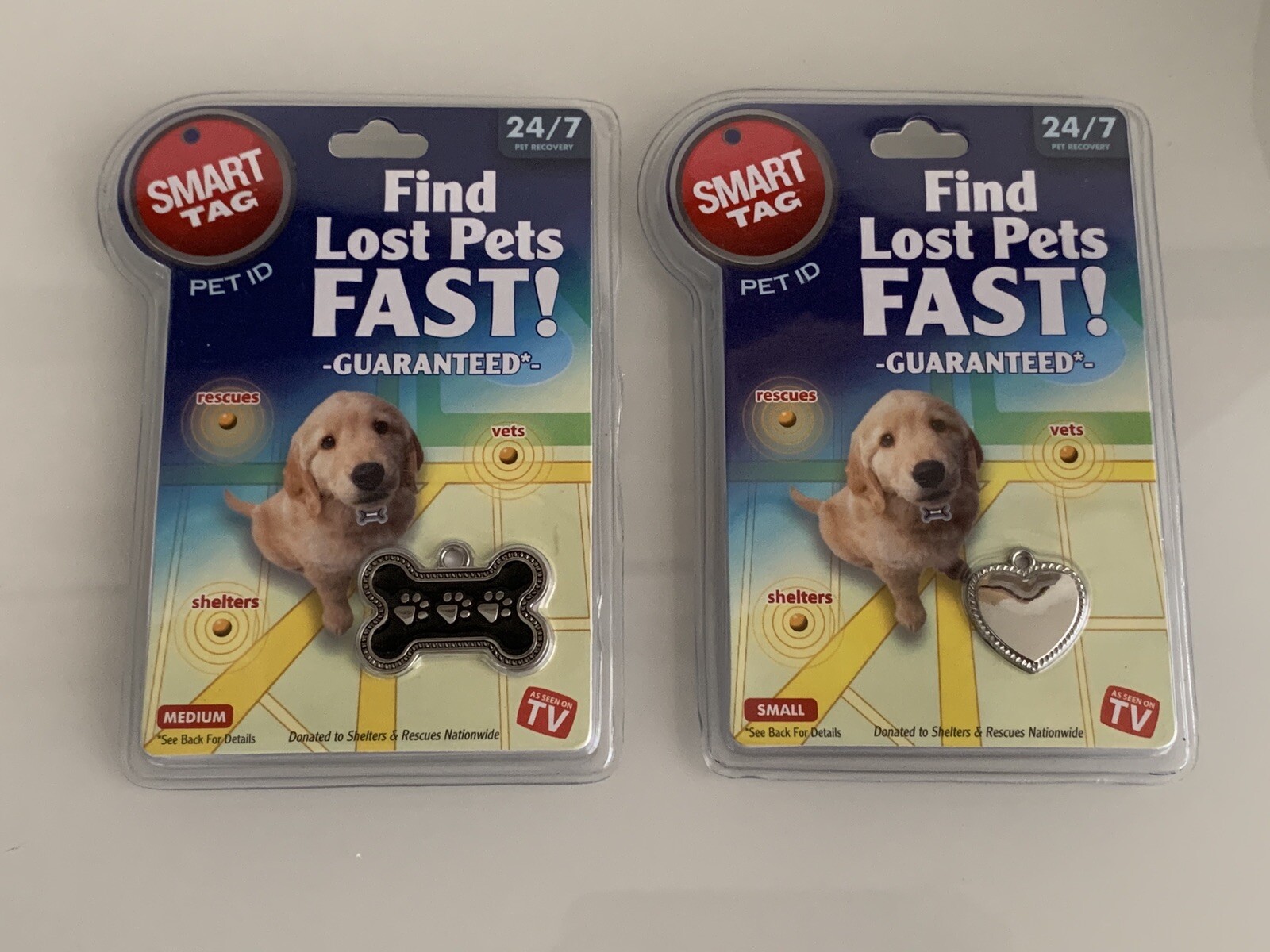 Find Lost Pets Fast!! Smart Tag Pet ID Medium Black Bone And Heart Tags 2x