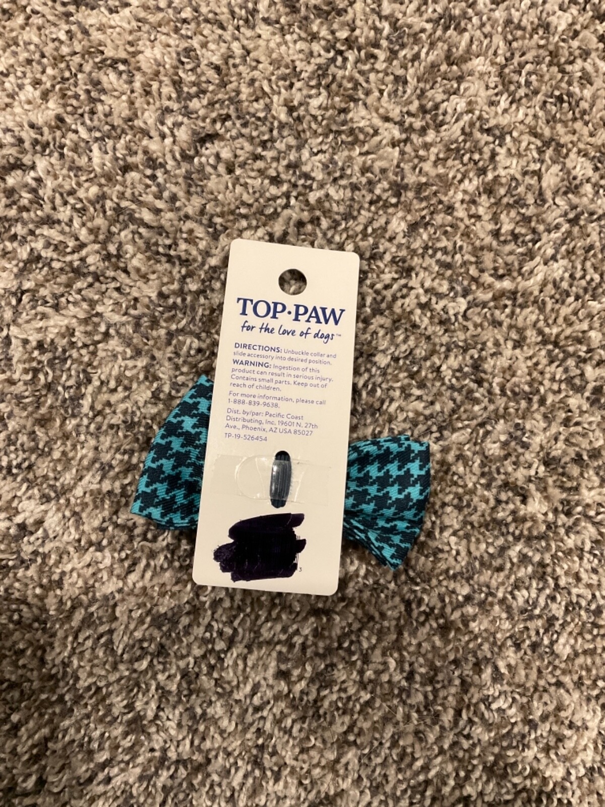 Top Paw X-Small/Small Dog Collar Slide Fashion Accessory Blue Herringbone bowtie