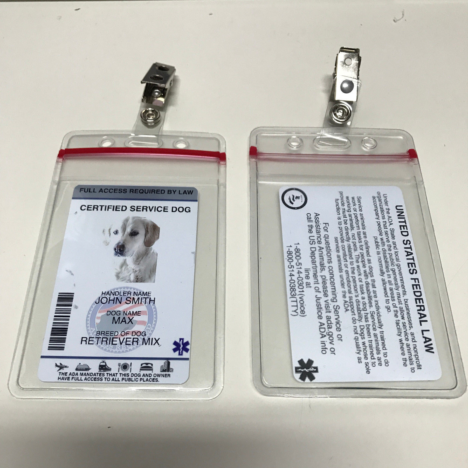 Customize Service Dog ID Card Badge ESA ADA EMOTIONAL SUPPORT THERAPY Zip Lock