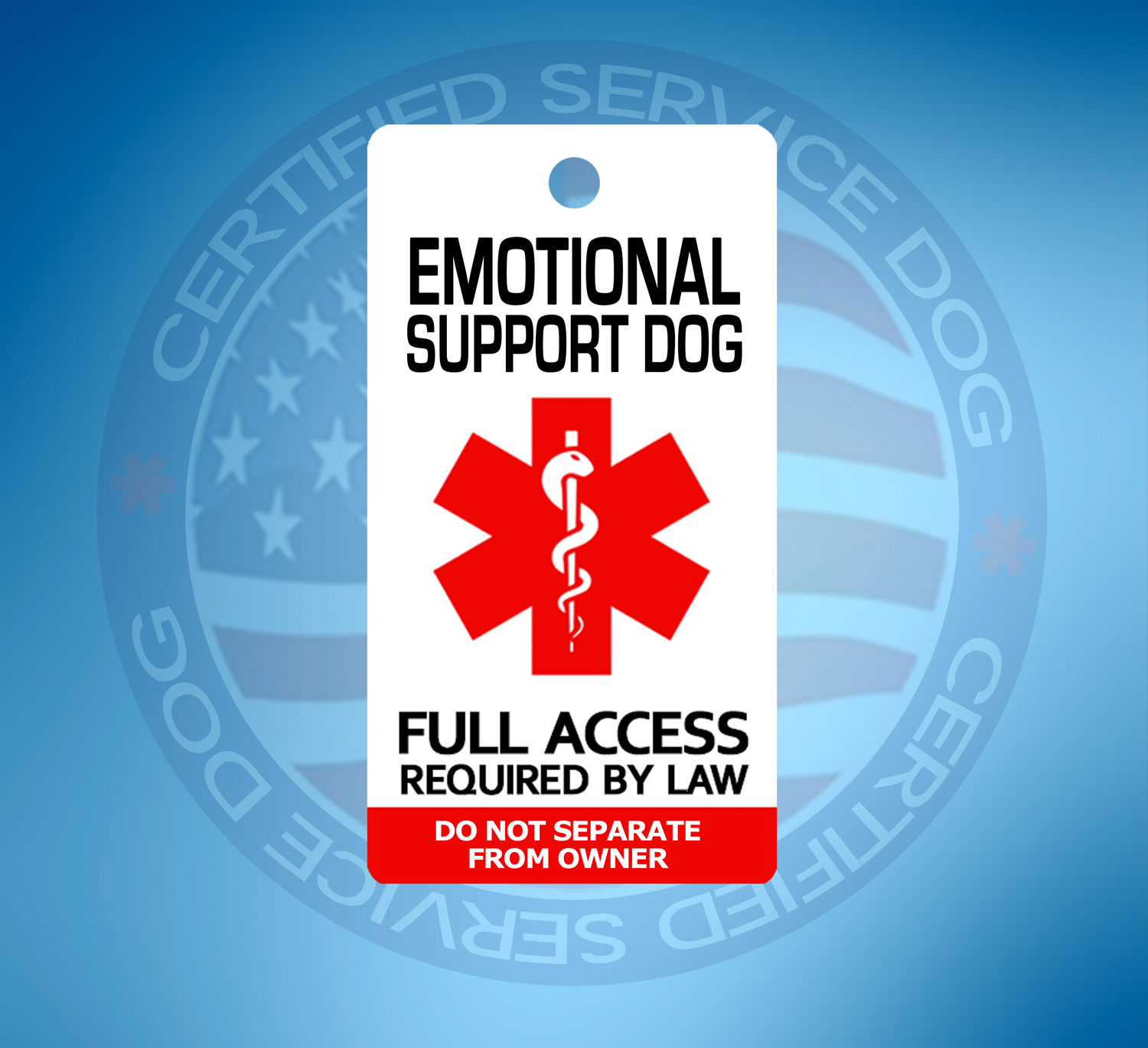 EMOTIONAL SUPPORT DOG ID TAG KEY CHAIN / COLLAR TAG FOR ADA ESA PTSD TAGS