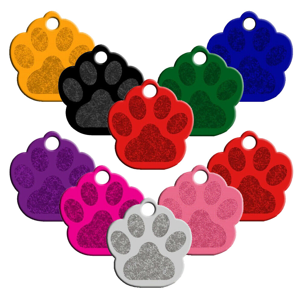 100pcs Wholesale Bulk Glitter Paw Dog Tags ALUMINUM Pet Puppy ID Tag 9 Colors