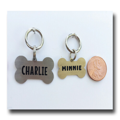 Bone Shaped Pet ID Dog Name Tag Free Engraving Brass Copper Nickel Silver