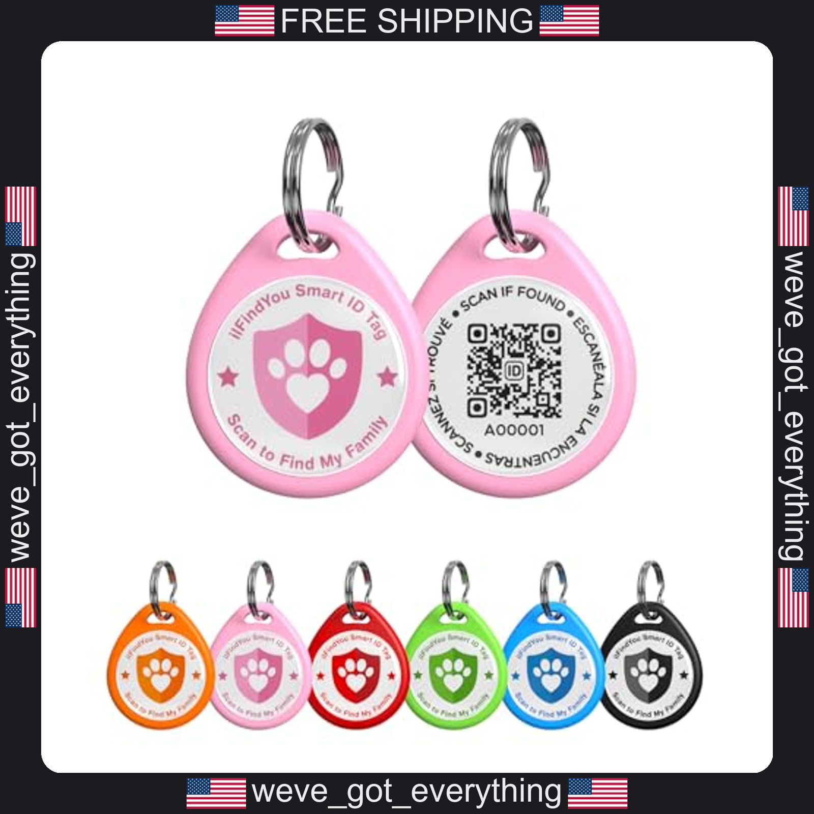 Personalized Dog ID Tag with QR Code Pink Small Pet Safety Tag