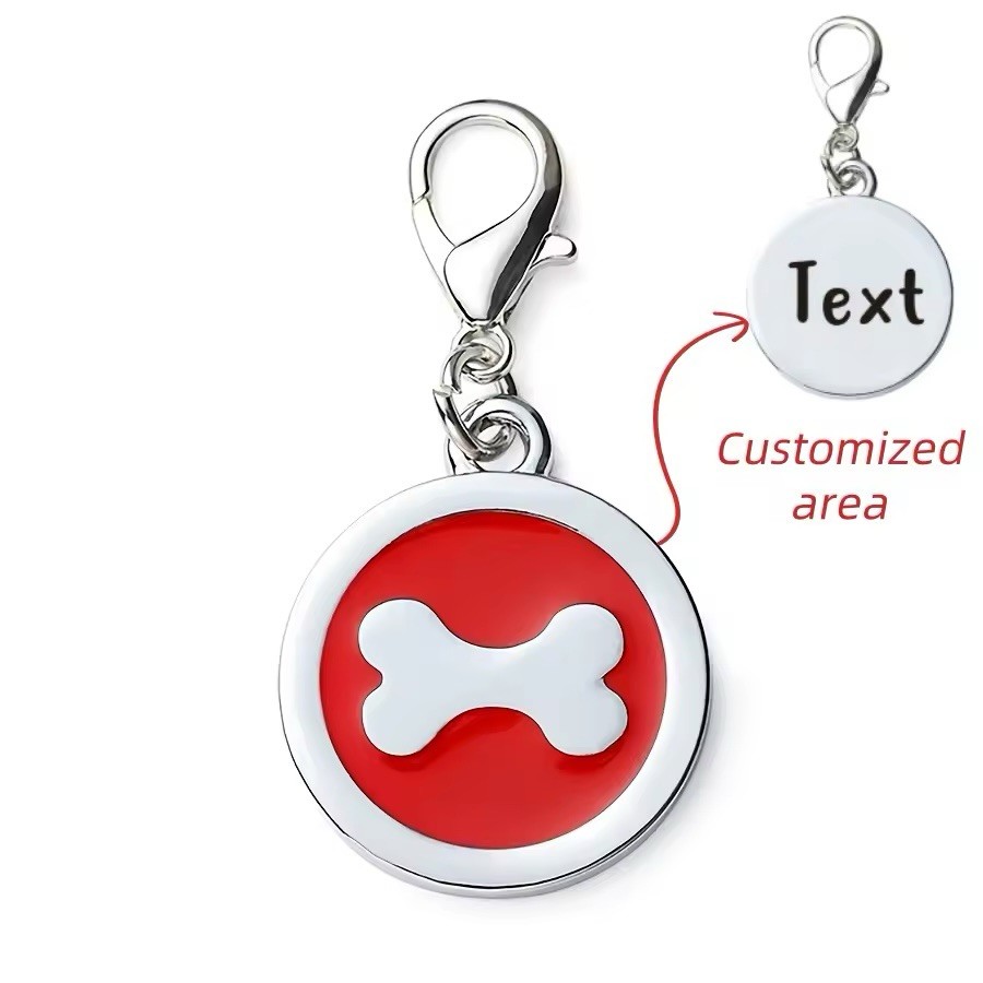 1pc Personalized Customized Dog Bones Silver Round Shaped Pet ID Tag