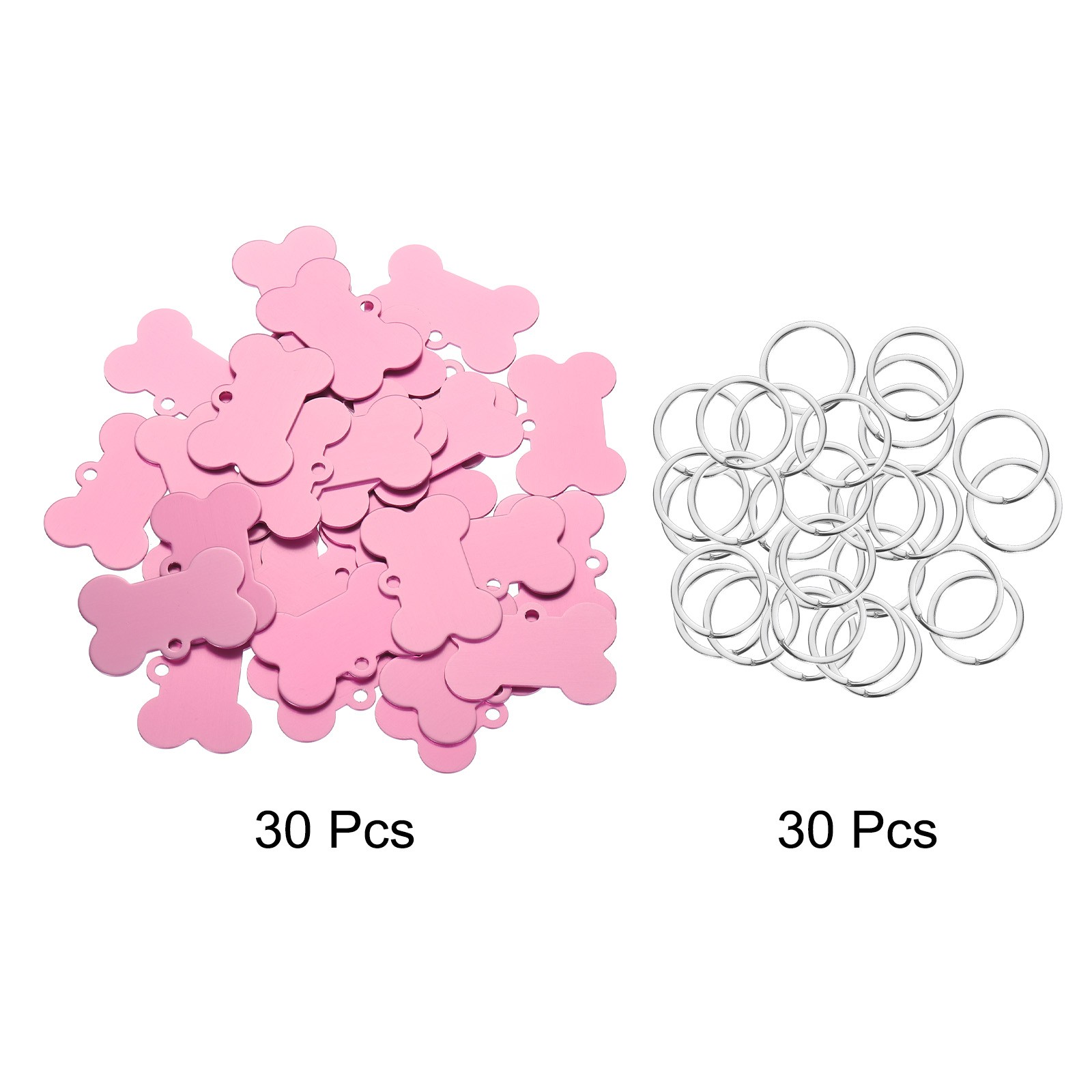 Bone Shaped Dog Tag Pet ID Tags, 1.5″x1″ Metal Pink Blank with Ring, 30pcs