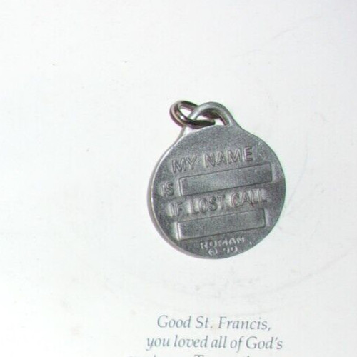 Vintage 1990 Roman Inc Saint Francis of Assisi Pewter Pet Medal Engravable – NEW