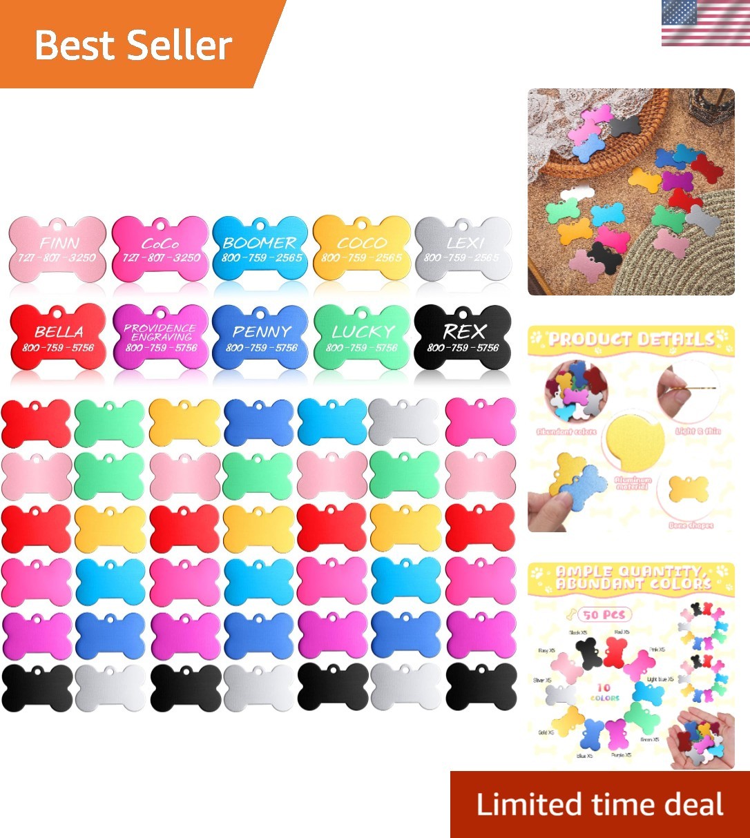 50 Pcs Blank Dog Pet Tags Bulk for Engraving 38mm Aluminum Bone Shape Name Ta…