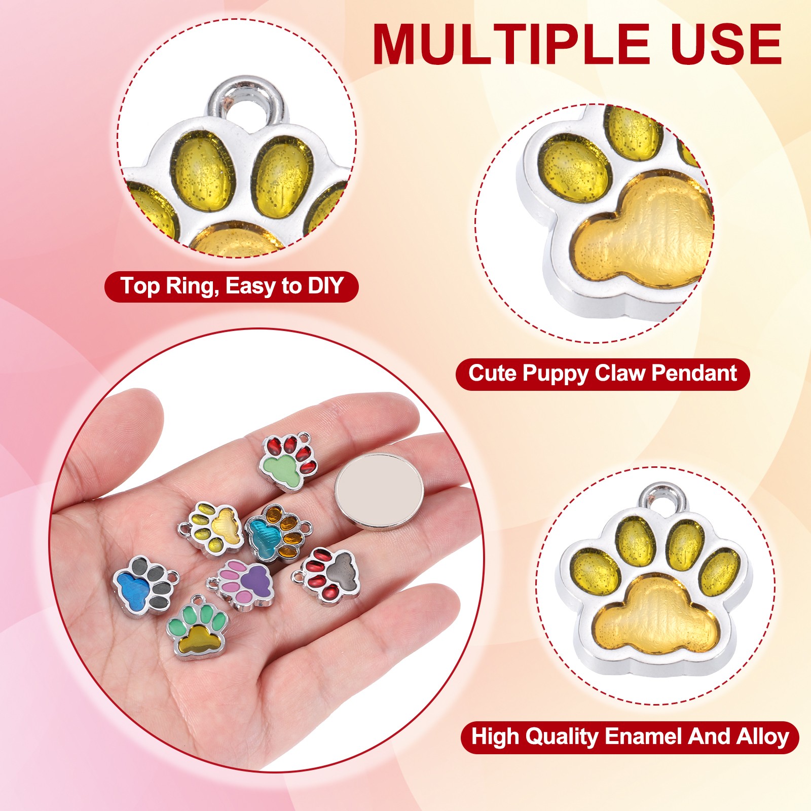 Enamel Paw Print Charm, 20Pcs Alloy Enamel Pendants, Fluorescent Green/Yellow