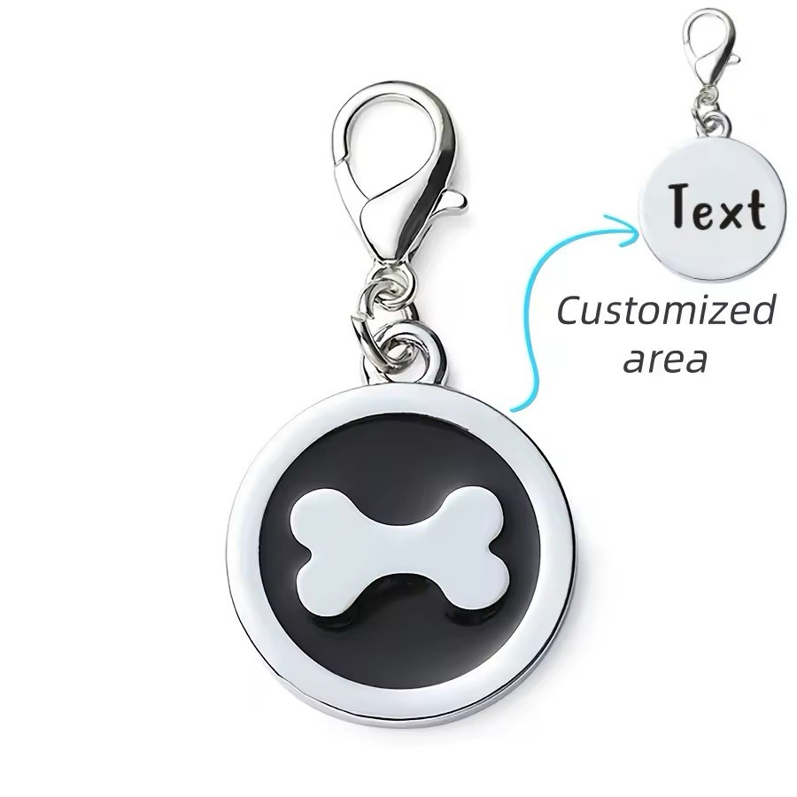 1pc Personalized Customized Dog Bones Silver Round Shaped Pet ID Tag