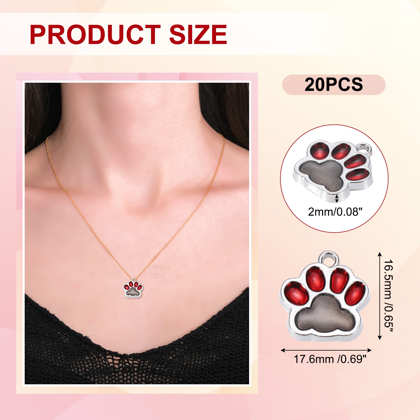 Enamel Paw Print Charm, 20Pcs Alloy Enamel Pendants, Black/Red