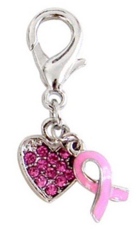Pink Ribbon Charm for Zipper Pull, Purse Charm, Charm Bracelet, Dog Collar