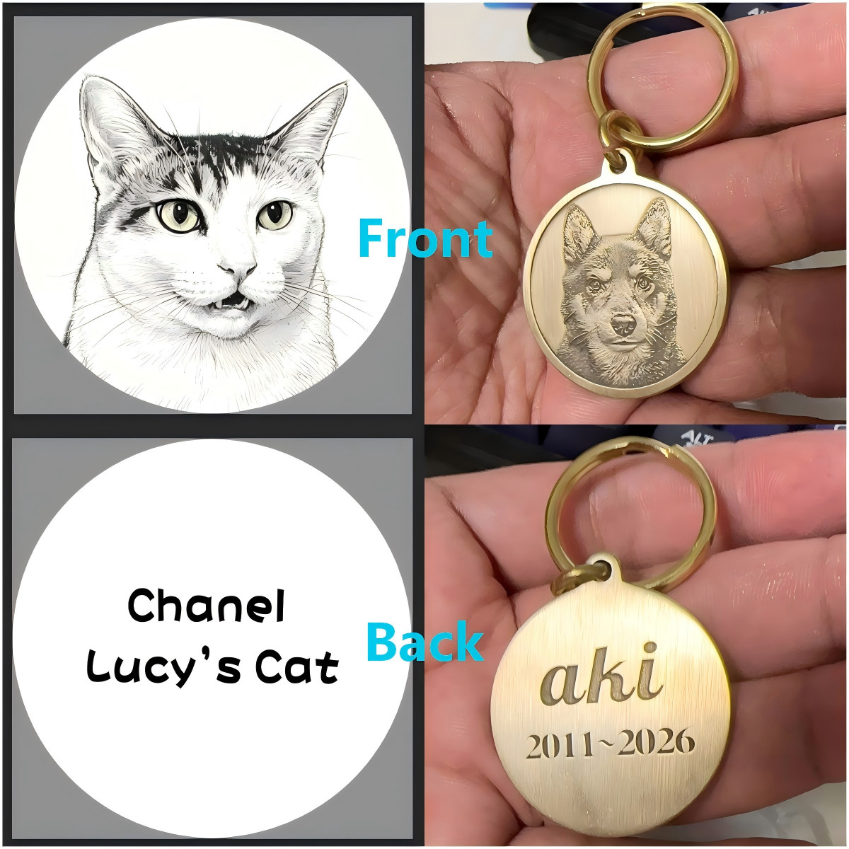 Customed Engraved Pet Portrait, Dog Tag, Cat Tag, Personalized Pet ID Tag