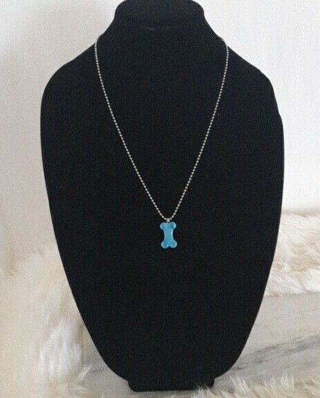 Art Glass Blue Dog Bone Charm Necklace Pendant Handmade Jewelry USA New